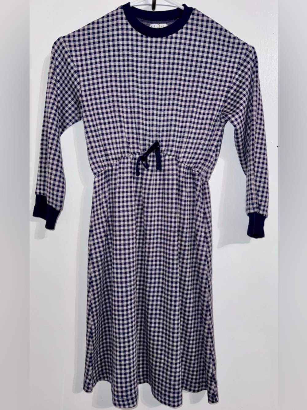 Montee Navy and White Gingham Midi Dress with Drawstring Waist nwt size 8